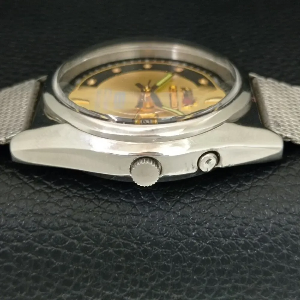 Vintage 1970 Orient Automatic Mens Silver Watch W/daydate & Gold accents